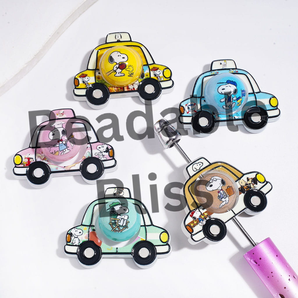 Beagle Dog Character Series Acrylic Beads Hollowed Car and Round Beads, Multi-Color Random Mix (Please Read the Description)