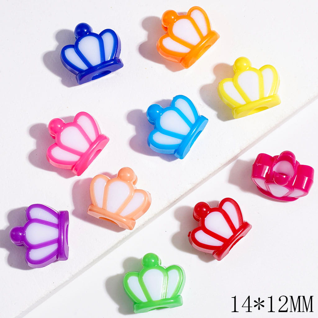 Cute Royal Crown Shape Big Hole Acrylic Beads, 14*12MM, Multi-Color, Random Mix (The Diameter is Around 5MM)