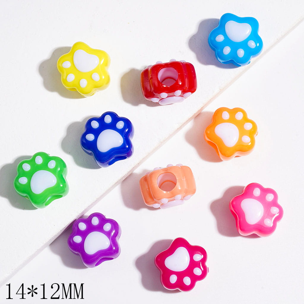 Playful Cat Claw Shape Big Hole Acrylic Beads, 14*12MM, Multi-Color, Random Mix (The Diameter is Around 5MM)