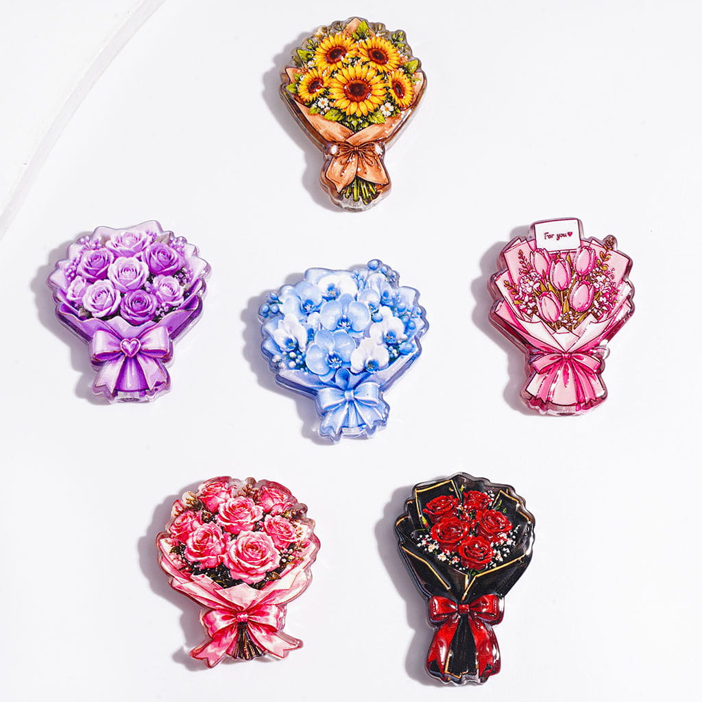 Lovely Blooming Flower Bouquet Series Semi-Clear Acrylic Beads, Random Mix