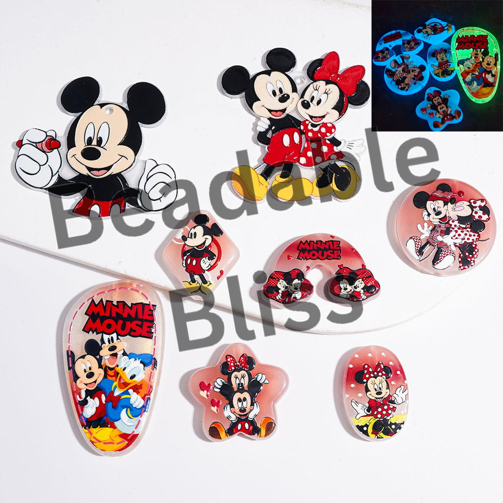 Classic Animation Boy and Girl Mouse Character Series Acrylic Beads and Pendants Luminous, Random Mix