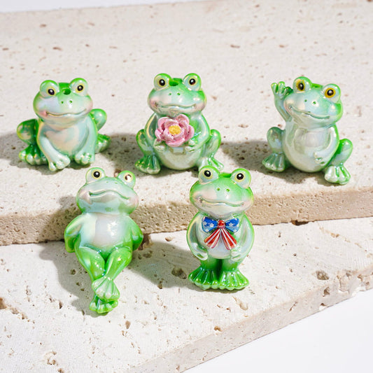 UV-Coated Adorable Green Frog Character Assorted Designs Acrylic Beads, Random Mix