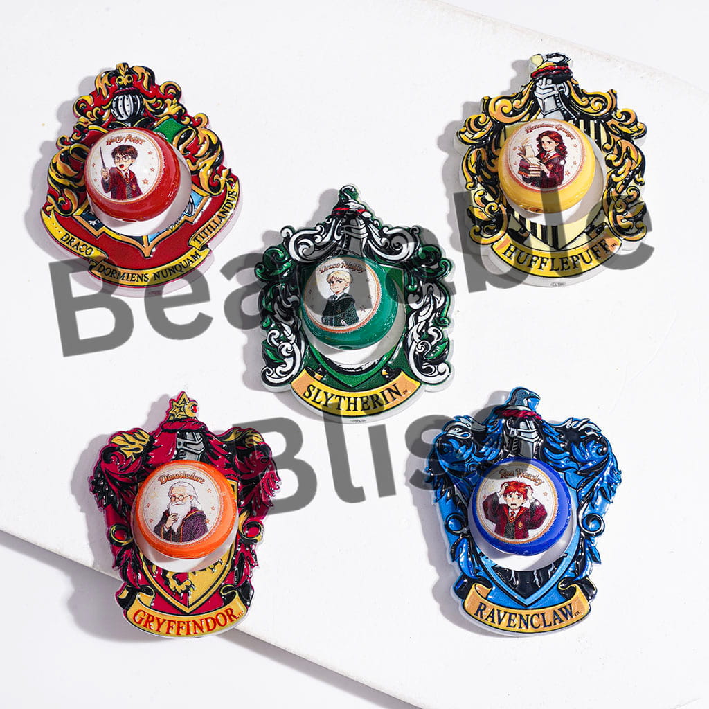 Wizard House Crest Shield Badge Collection Set Acrylic Beads, Multi-Color, Random Mix (1 Set=2 Pieces)