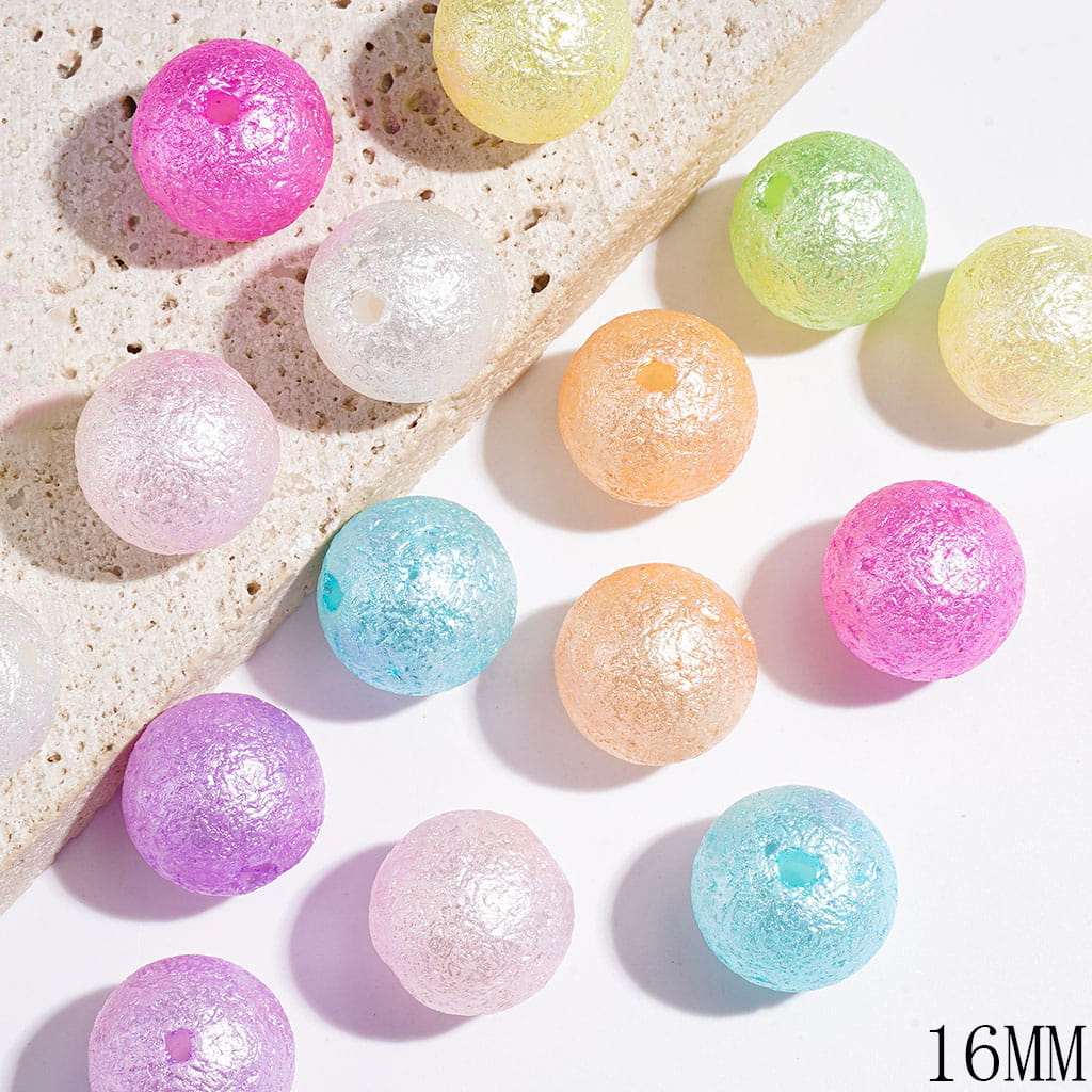 Acrylic Beads for DIY Bracelets and Necklets with Wrinkle Texture, 16MM, Multi-Color, Random Mix
