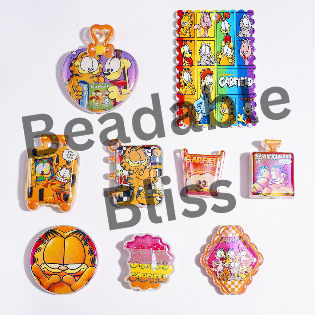 UV Finish Lazy Cat Characters Series Acrylic Beads and Pendants, Random Mix