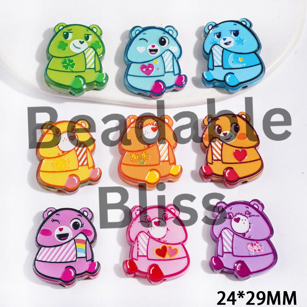 Semi-Clear Acrylic Beads Rainbow Bear with Striped Tie, Man Exclusive, Random Mix