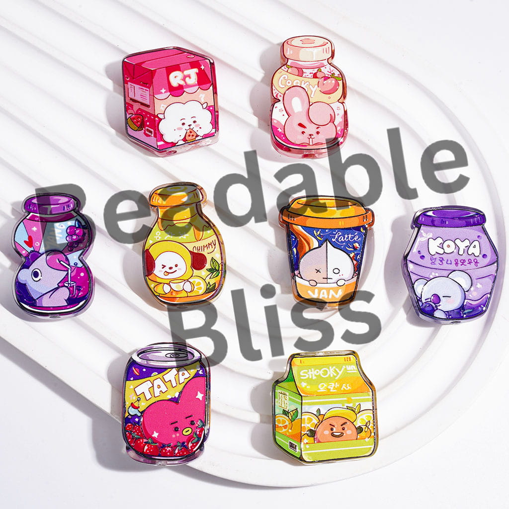 Acrylic Beads Various Beverages in Korea Boy Group Theme, Semi-Clear, Random Mix