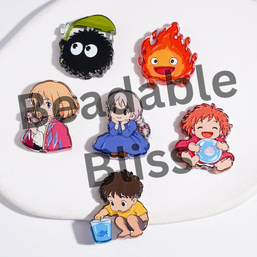 Acrylic Beads Japanese Anime Boy and Girl Characters Series, Semi-Clear, Random Mix