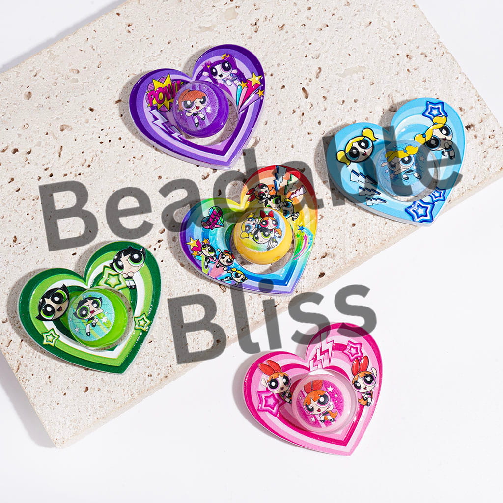 Brave Girl Police Character Print Acrylic Beads, Hollowed Heart and Round Beads, Assorted Colors, Random Mix