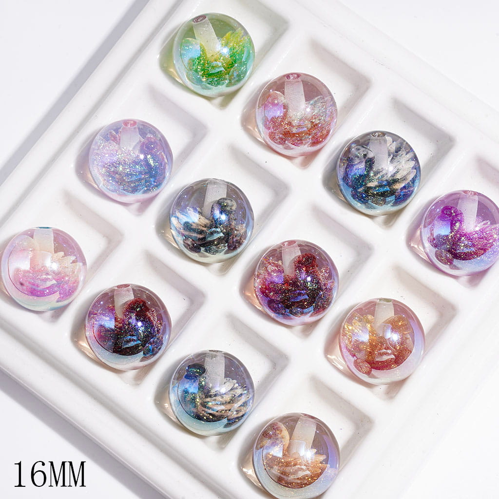Clear & UV Finish Acrylic Beads for Bracelets & Necklets, Swan with Glitter Embedded inside Beads, 16MM, Multi-Color, Random Mix