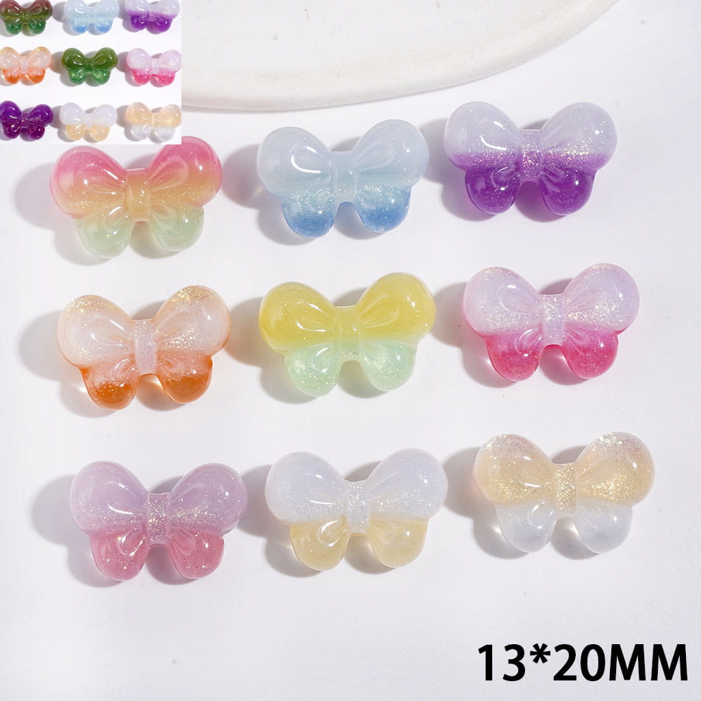 Butterfly with Gradient Gold Glitter and Color Changing Acrylic Beads, 13*20MM Multi-Color Random Mix