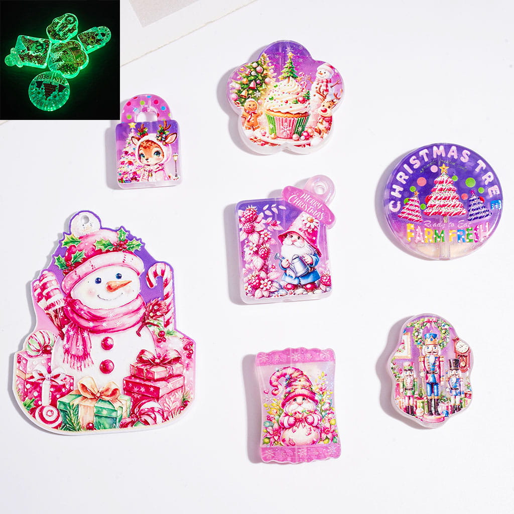 Christmas Element Luminous Acrylic Beads, Purple Pink Series, Random Mix