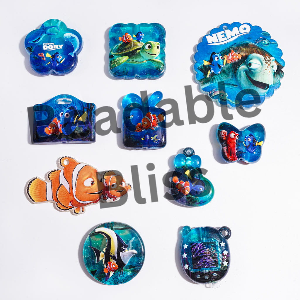 Acrylic Beads and Pendants Marine Life Ugly Fish Character in Blue Series, Random Mix