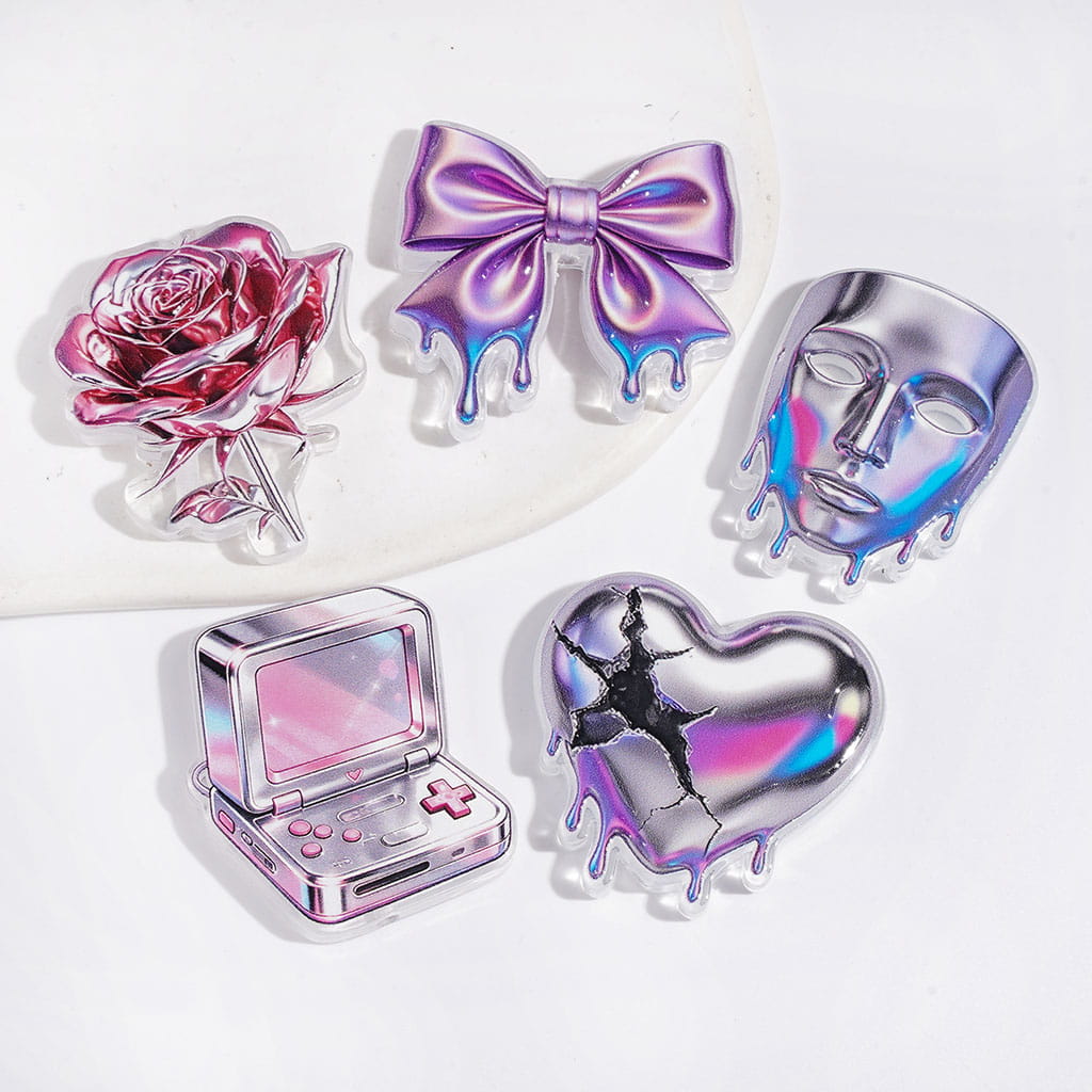 Rose Flower Bowtie Heart Mask Game Machine Acrylic Beads, Laser Iridescent Color, Random Mix