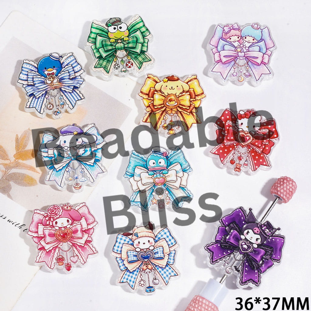 Bowtie with Adorable Character Acrylic Beads, 36*37MM Random Mix
