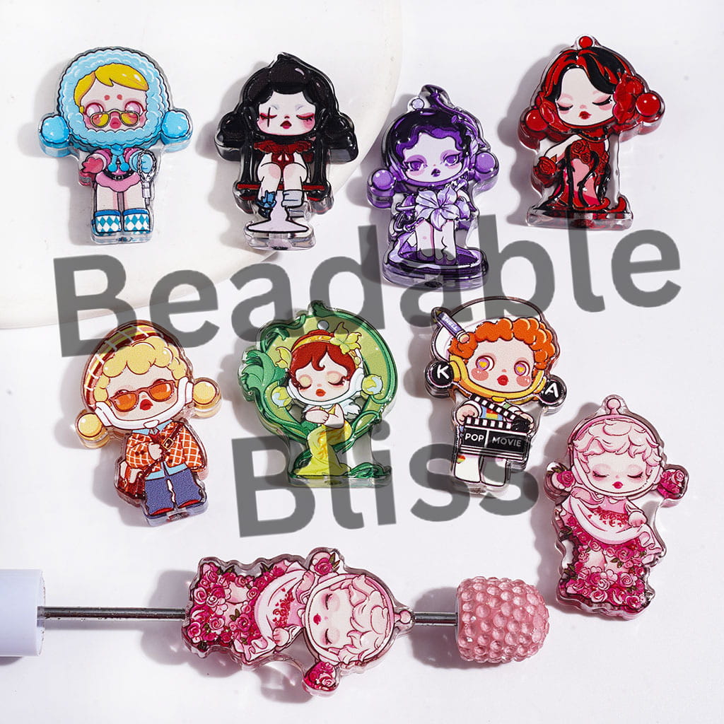Acrylic Beads with Diverse Style Gothic Style Girl Doll Characters Series, Semi-Clear, Random Mix