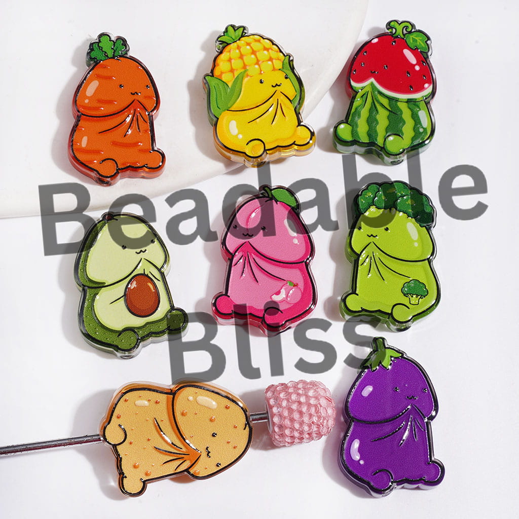 Fruit and Vegetable Series in Man Exclusive Theme Acrylic Beads, Random Mix