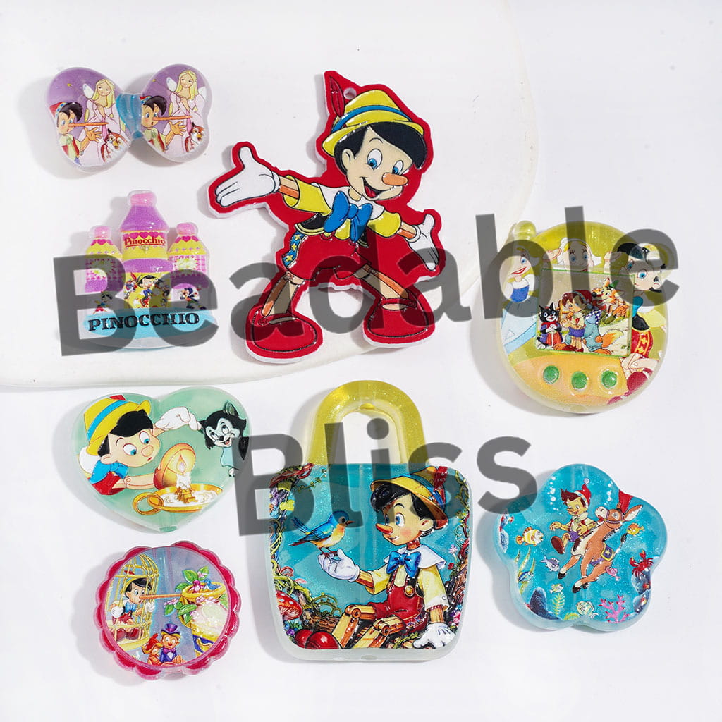 Acrylic Beads and Pendants with Wooden Boy Characters Series, Random Mix