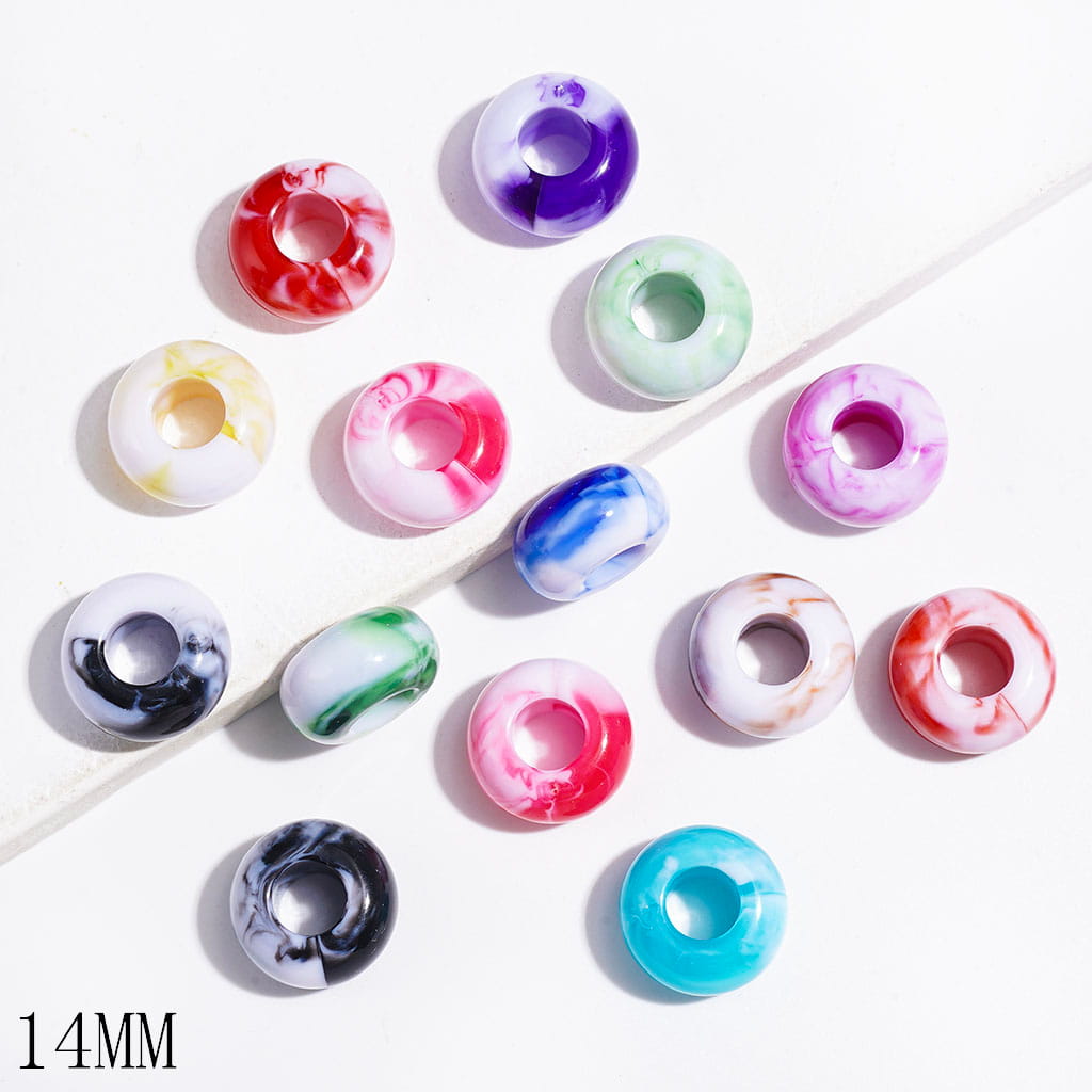 Acrylic Beads with Ink Wash Blending Texture, Big Hole Beads, 14MM, Multi-Color, Random Mix (The Diameter is Around 6MM)