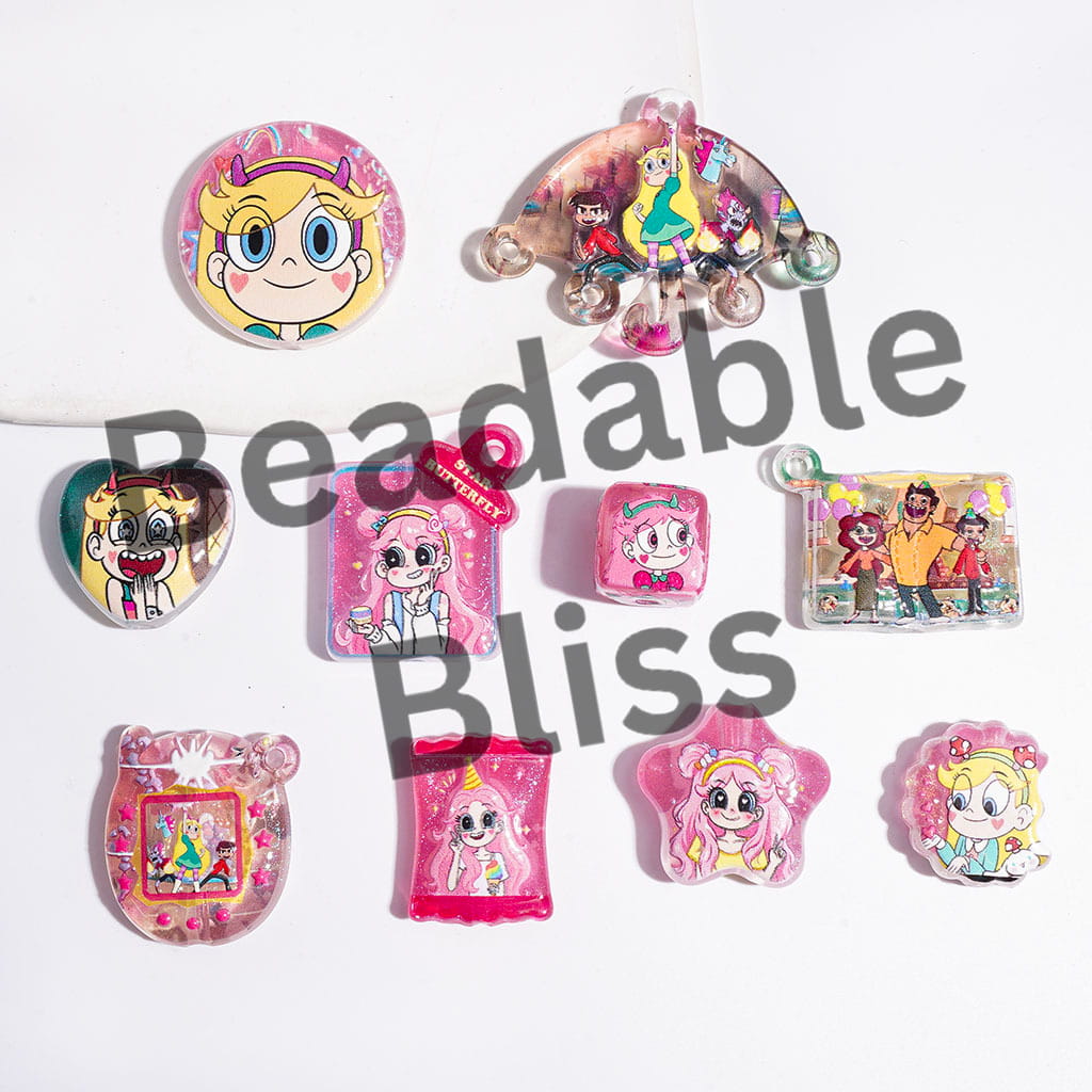 Big Eye Princess Character in Pink Series Acrylic Beads and Pendants, Random Mix