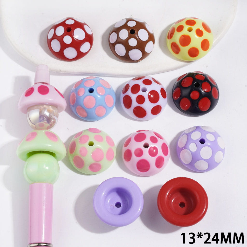 Mushroom Design Acrylic Beads with Polka Dots, 13*24MM, Multi-Color Random Mix