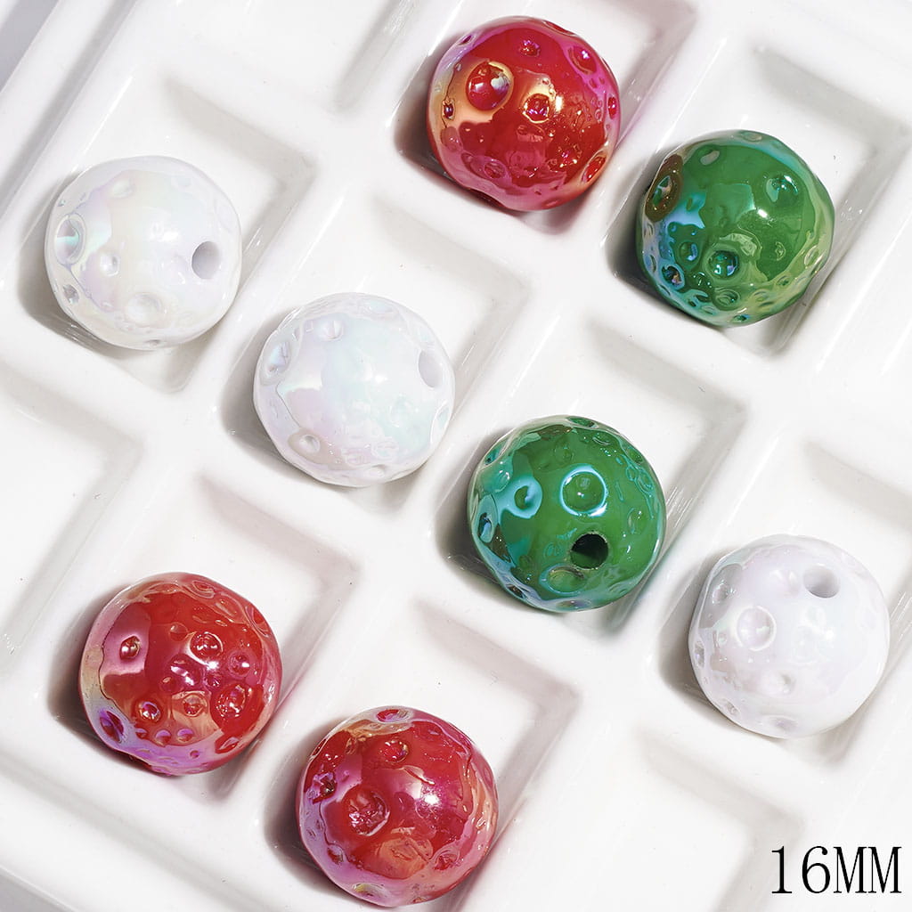 Christmas Meteor Crater Design Acrylic Beads for Bracelets and Necklaces, Red Green and White  16MM, Random Mix