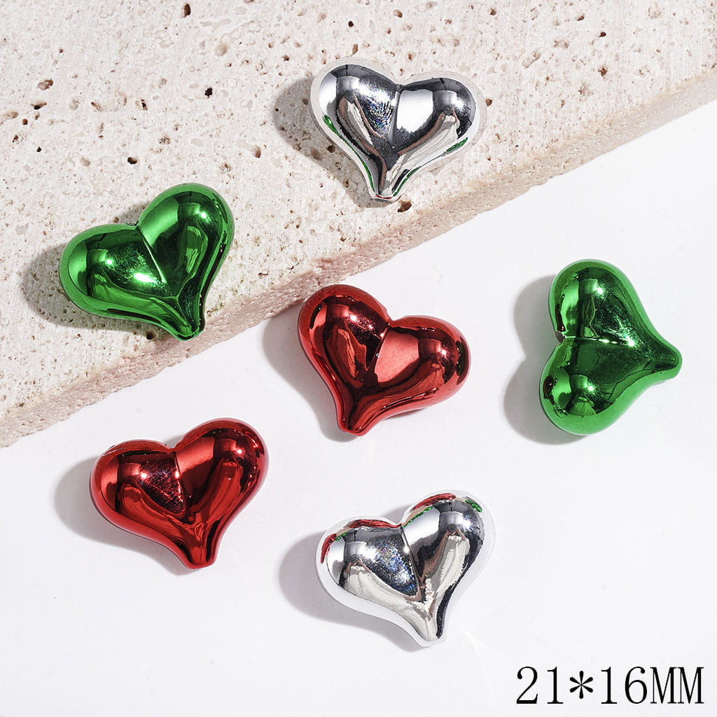 Metallic Finish Peach Heart Acrylic Beads, Multicolor 21×16MM, Random Mix (Can't Used for the Pen)
