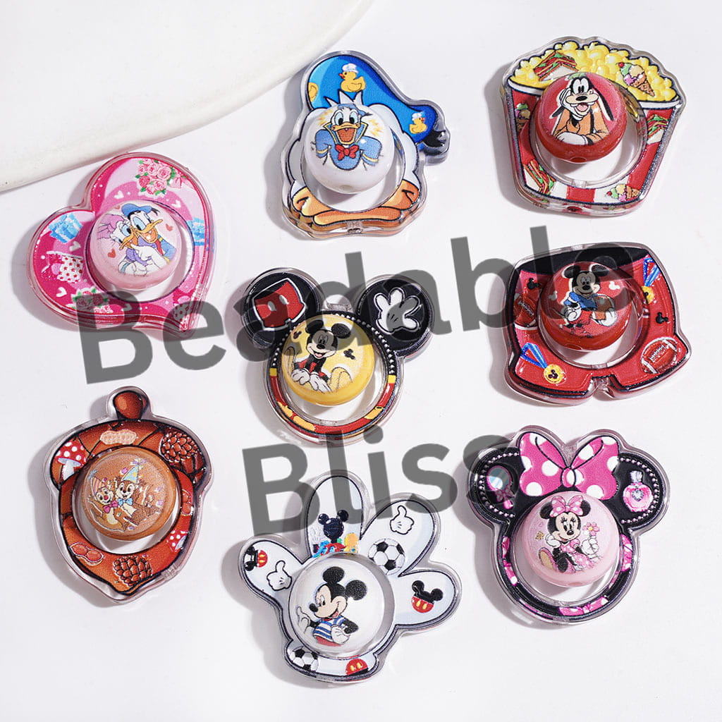 Acrylic Beads Classic Animation Animal Printed Series Collection Set, Semi-Clear, Random Mix