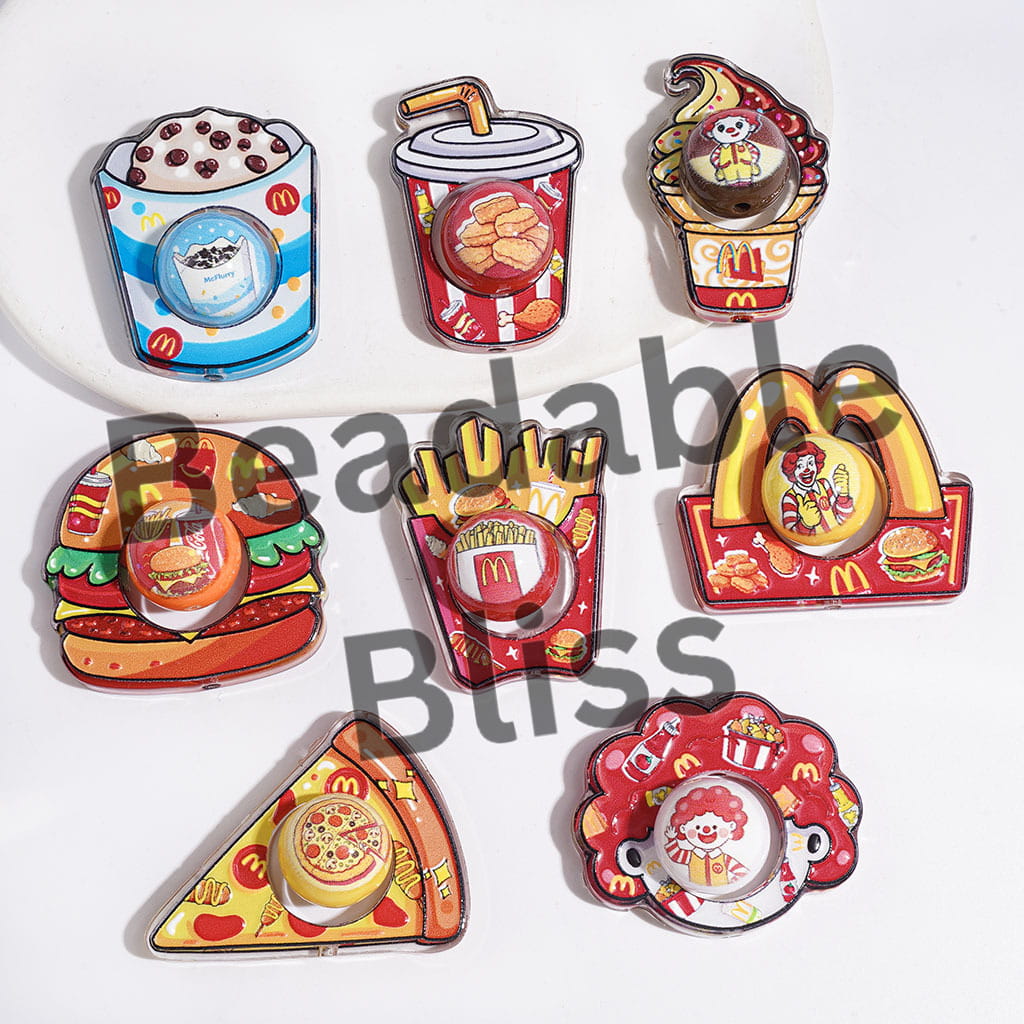 Acrylic Beads Fast Food Printed Series Collection Set, Semi-Clear, Random Mix