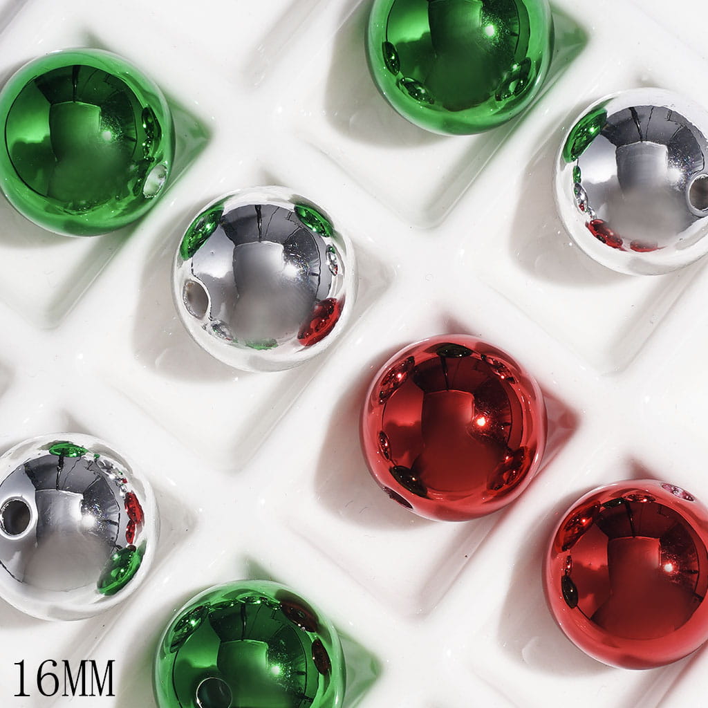 Christmas Theme Acrylic Beads with Metallic Finish for DIY Bracelets and Ornaments 16MM, Multicolor Random Mix