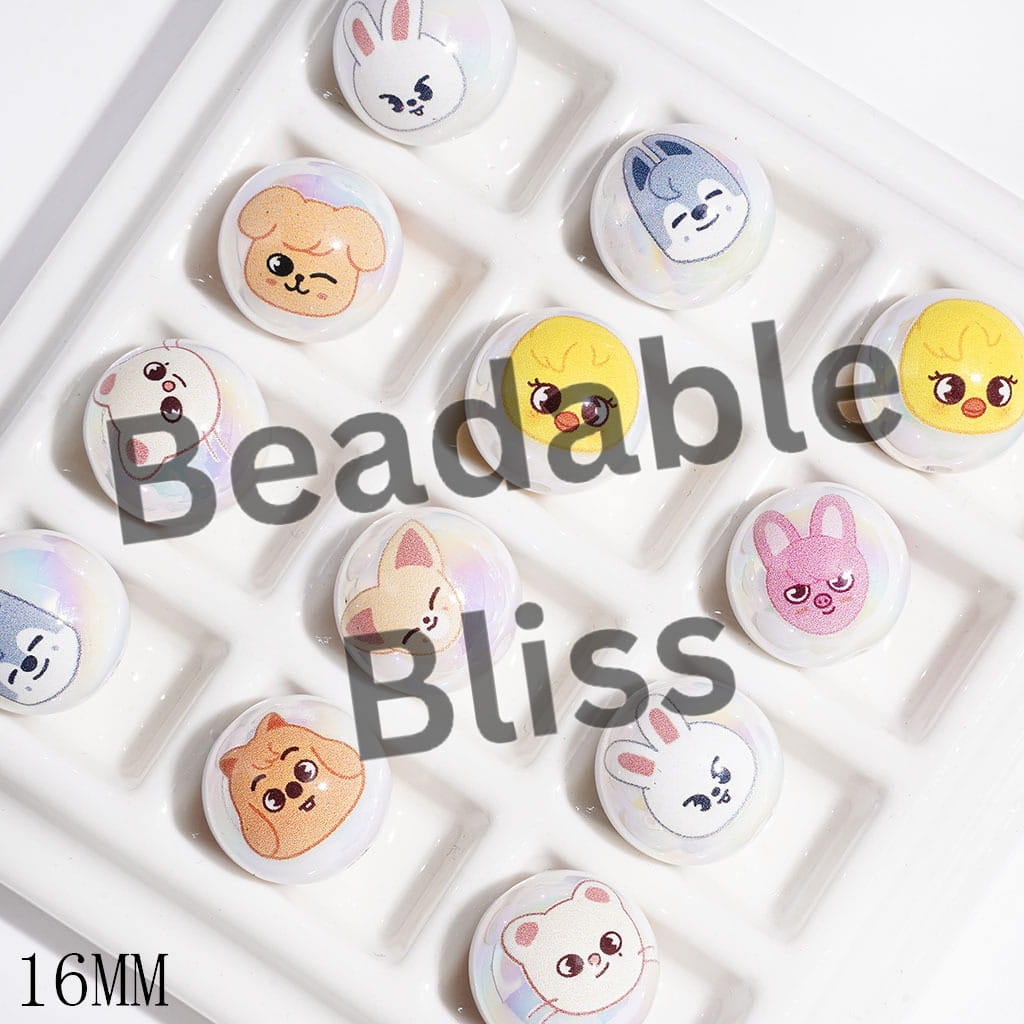 UV-Coated Acrylic Beads for Bracelets Korea Boy Group Animal Image Character, 16MM Random Mix