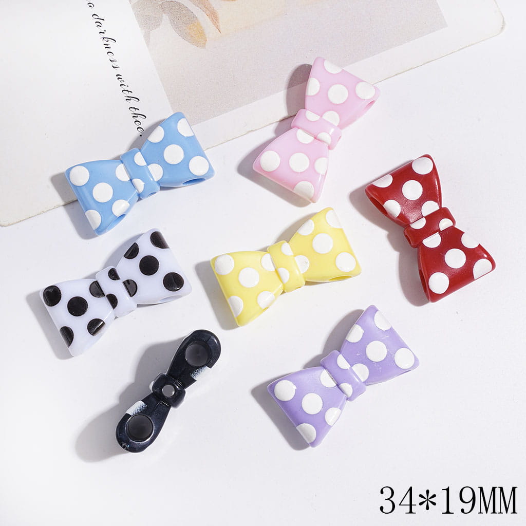 Polka Dot Bowtie Acrylic Beads with Double Holes, 34*19MM, Multicolor Random Mix