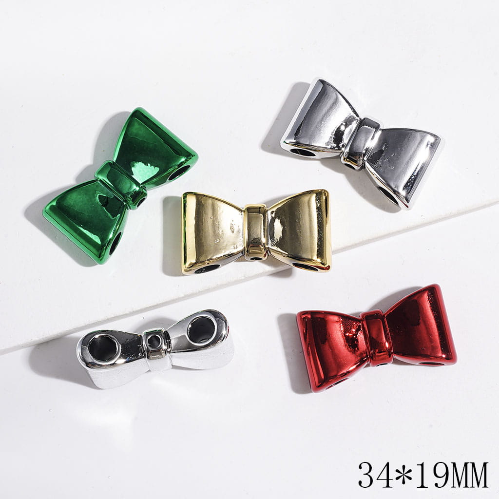 Acrylic Beads Metallic Finish Bowtie, Double Holes, 34*19MM Mulit-Color Random Mix