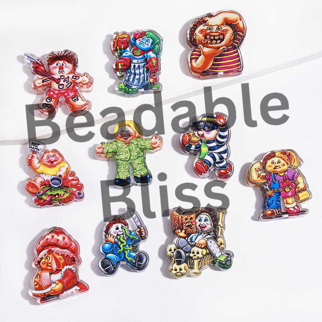 Acrylic Beads Malformation Garbage Kids Character, Semi-Clear, Random Mix
