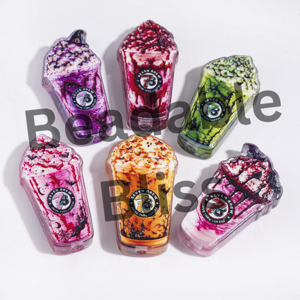 Halloween Theme "Seven B" Coffee Acrylic Beads, Random Mix