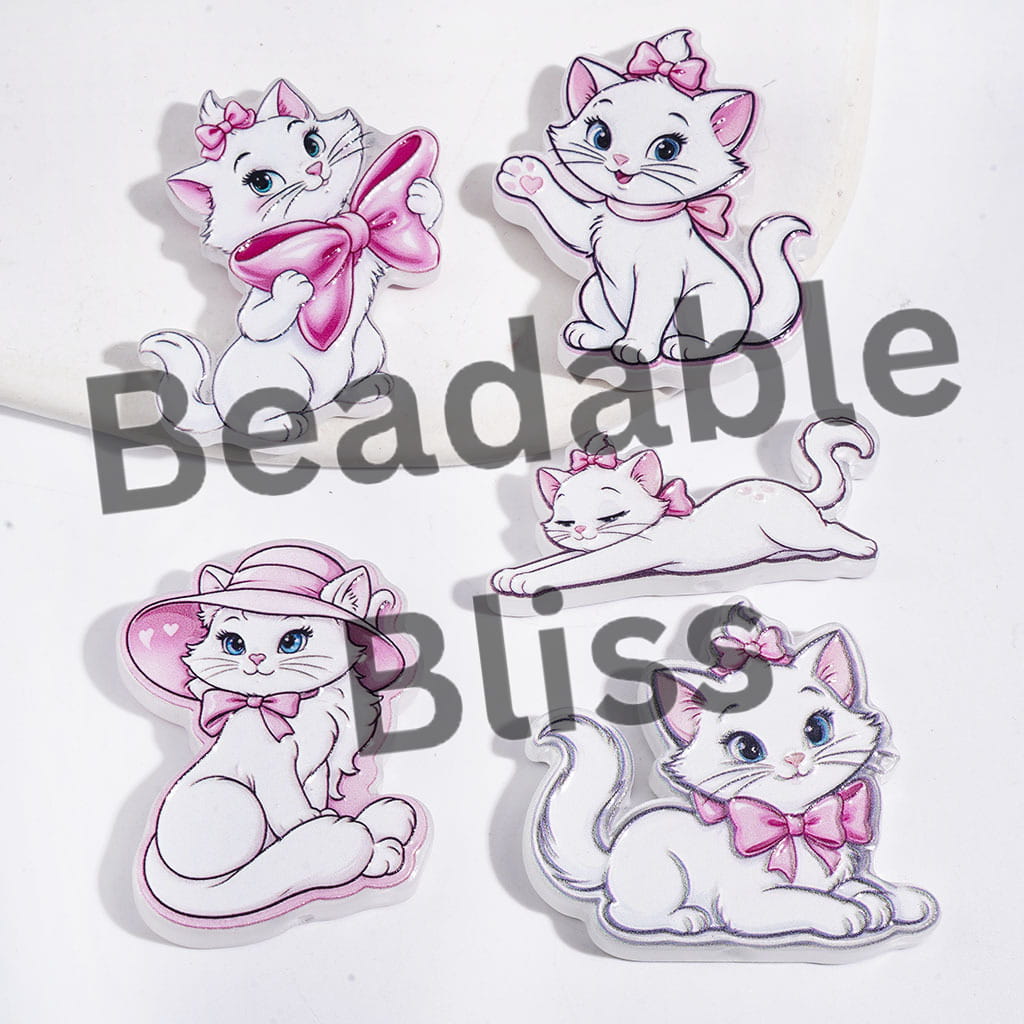 Diverse Style Beautiful Cat Characters Acrylic Beads, Random Mix