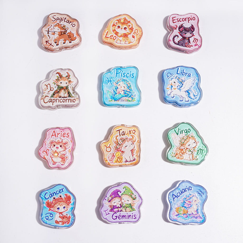 Celestial Zodiac Constellation Symbols with Astrological Theme Designs Semi-Clear Acrylic Beads, Random Mix