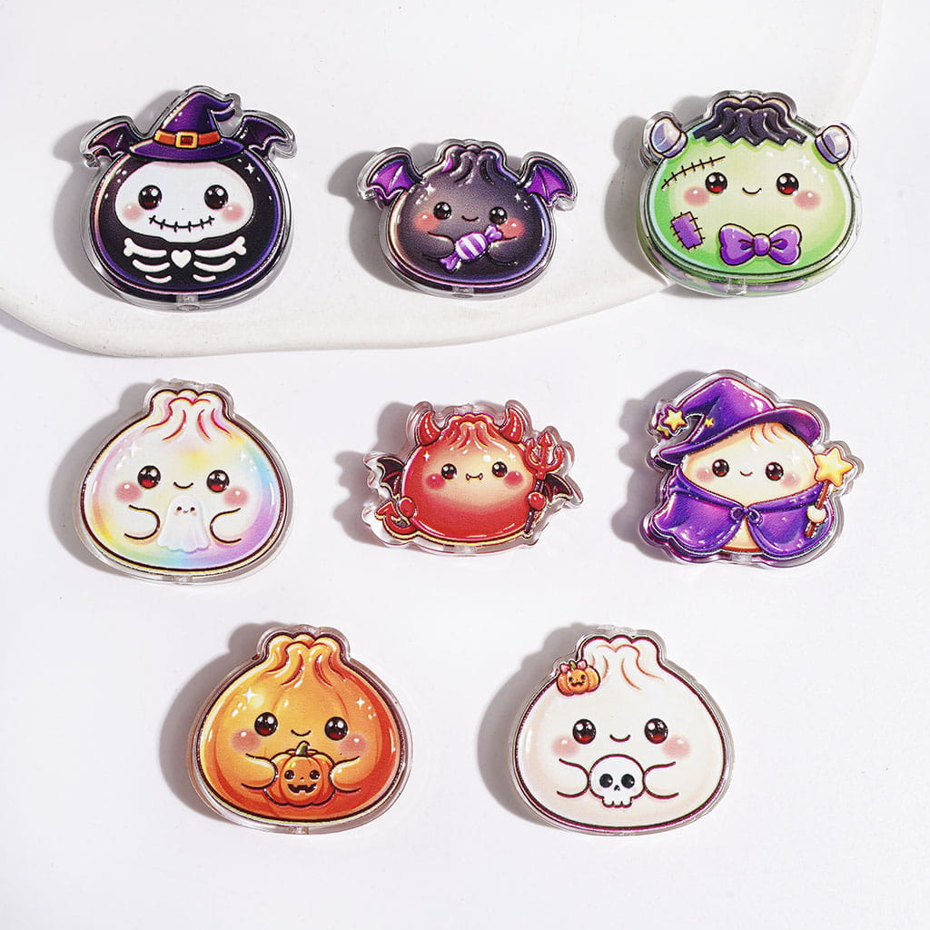 Spooky Adorable Dumpling Characters Halloween-Themed Designs Acrylic Beads, Random Mix