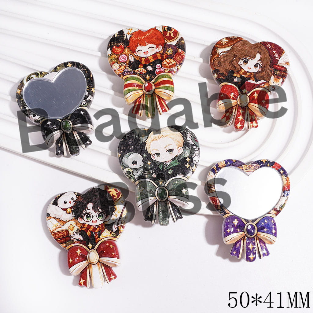 Acrylic Beads Magic Mirror with Heart Mirror Face & Bowtie, Wizard Boy Harry Character Series, 50*41MM, Random Mix