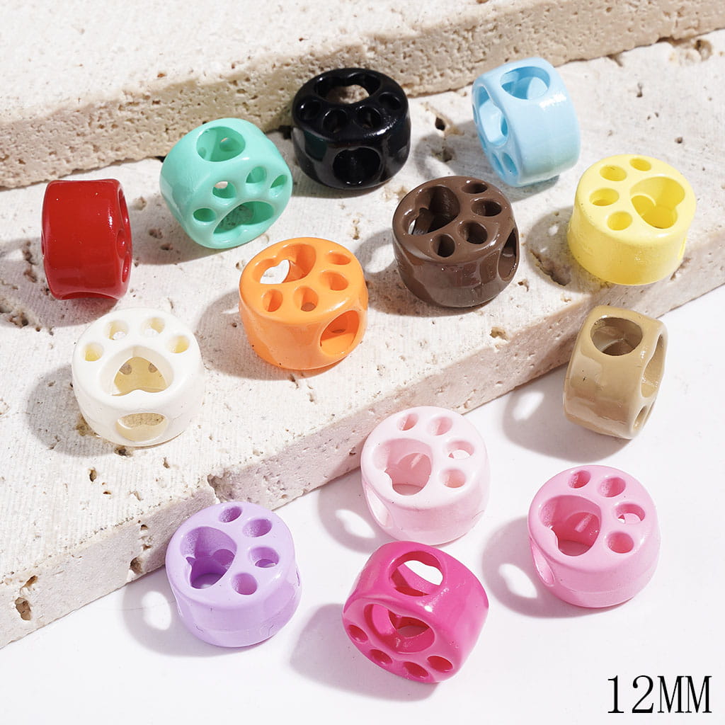 Acrylic Beads with Hollowed Cat Claw, 12MM, Flat Round Shape, Big Hole Beads, Multi-Color, Random Mix (The Hole Diameter is 5MM)