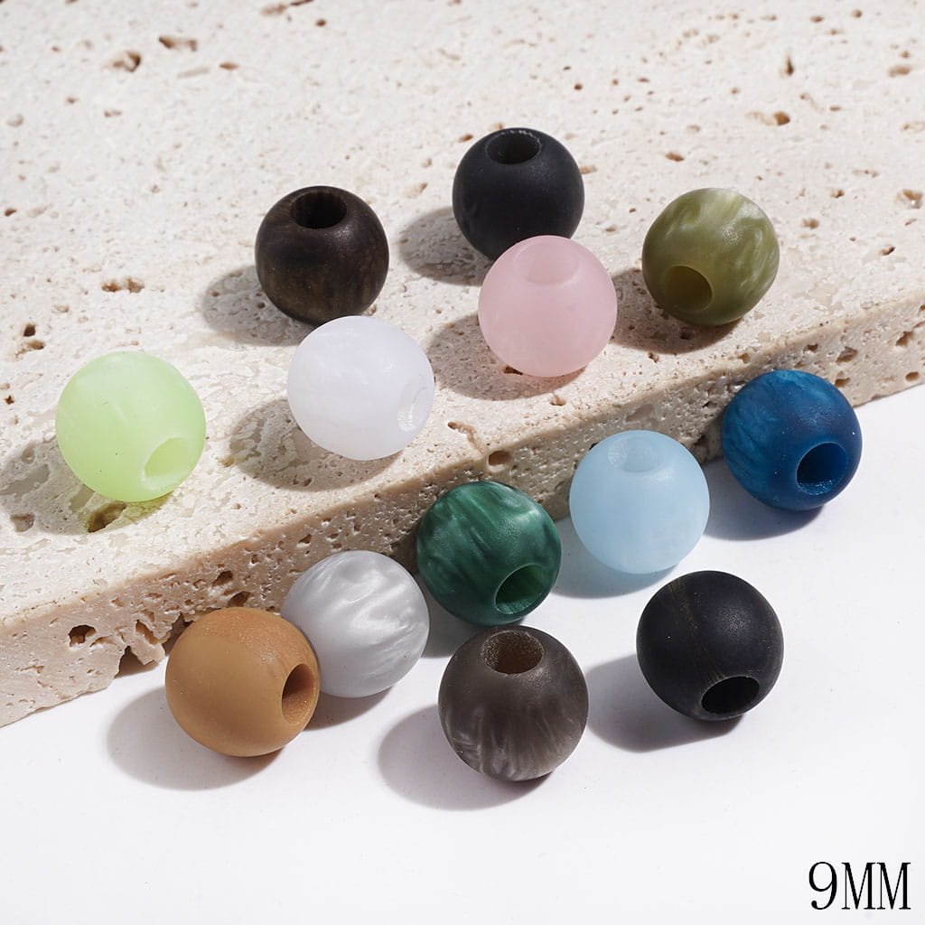 Matte Frosted Acrylic Beads for Bracelets and Waist Chains, 9MM, Big Hole Beads, Multi-Color, Random Mix (The Hole Diameter is 4MM)