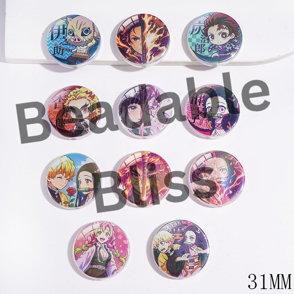 Acrylic Beads UV Coating Japanese Cosplay Characters, 31MM, Flat Round Shape, Random Mix