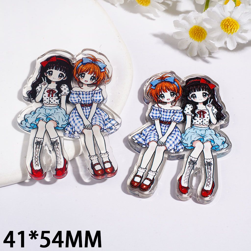 Two Stylish Anime Girls in Retro Fashionable Outfits Acrylic Pendants, 41*54MM