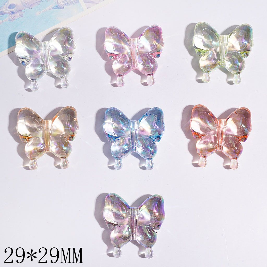 UV-Coated Adorable Clear Butterfly Acrylic Beads, 29*29MM, Multi-Color Random Mix
