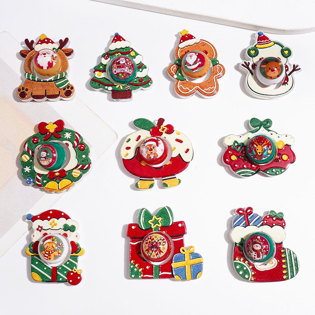 Festive Christmas Character Santa, Reindeer, Snowman, Tree & Holiday Designs, Hollow Frames and Printed Round Acrylic Beads, Random Mix
