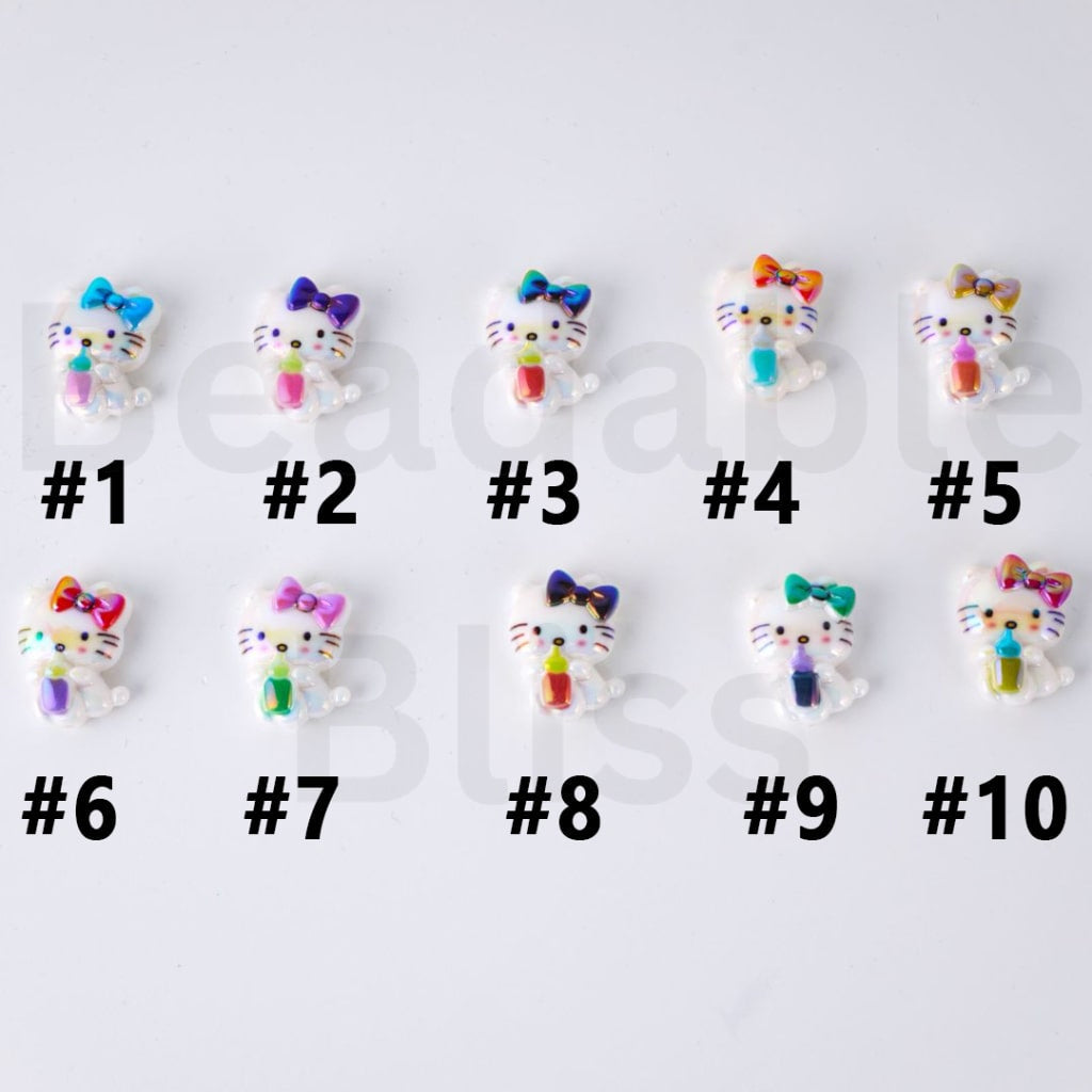 UV Coating Cute Cat Character Holds a Bottle Adorable Character Acrylic Beads, Around 20*25MM, Please Read the Description