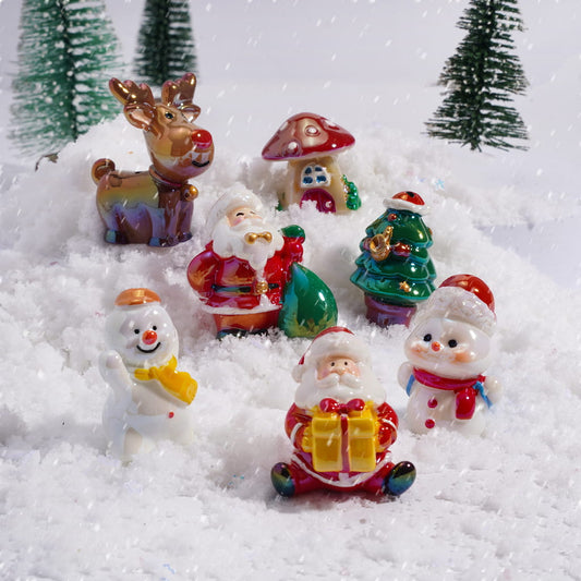 UV Coated Santa Claus Snowman Tree Deer & Mushroom House Christmas Theme Acrylic Beads Random Mix