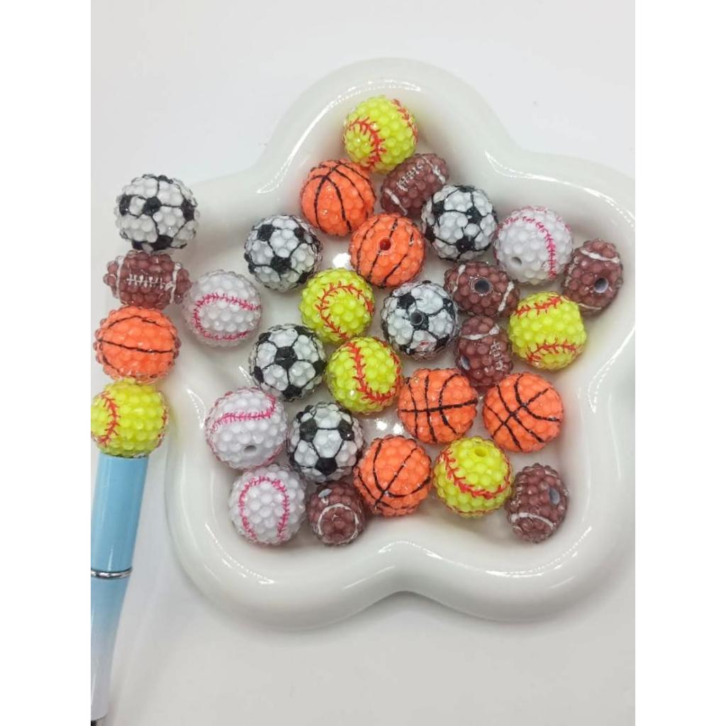 Round Football Basketball Soccer Baseball Mix of Sports Balls Acrylic Beads, 20mm