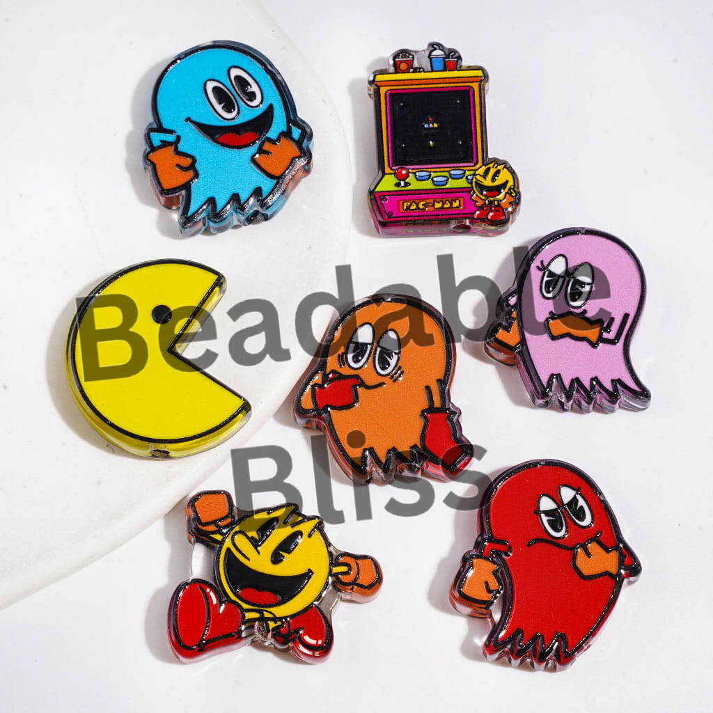 Retro Game Character Theme Acrylic Beads, Semi-Clear, Random Mix