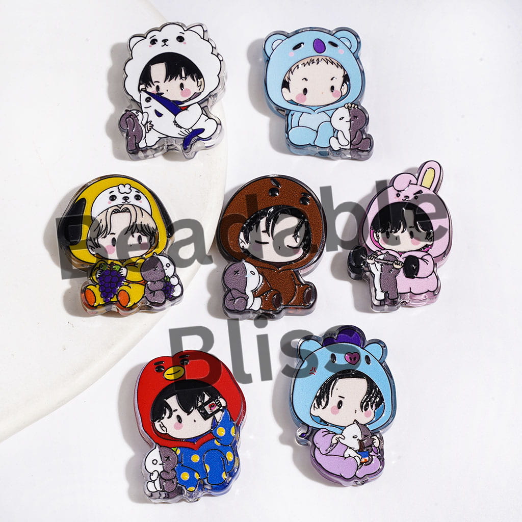 Acrylic Beads Cartoon Korea Boy Group Image with Jumpsuit Series, Semi-Clear, Random Mix